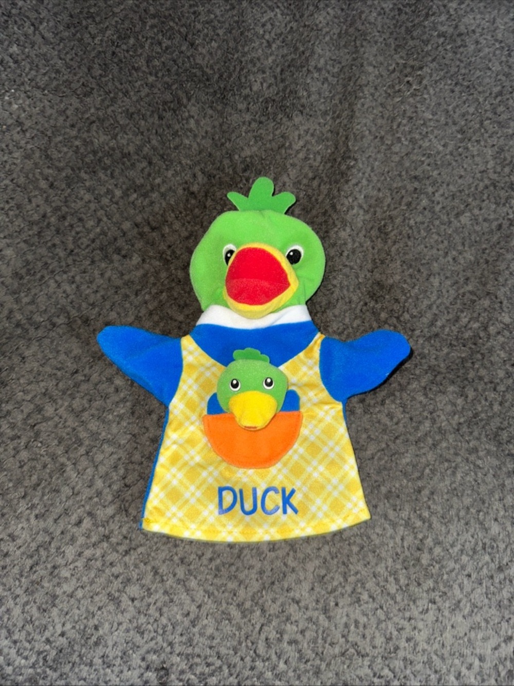 Vintage Baby Einstein Plush Duck Hand Puppet With Attached Baby Duck